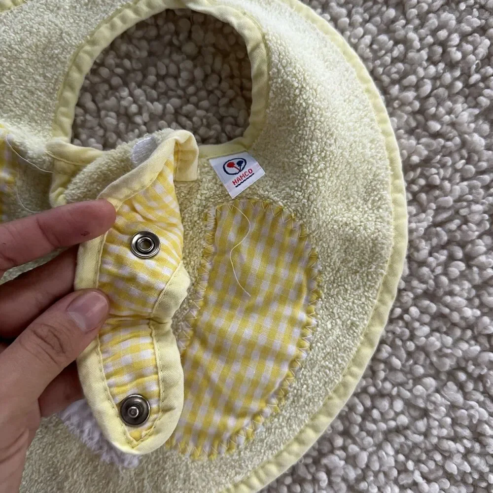 Set of 3 Vintage Bibs Baby Toddler Cross Stitch Snap on VTG 90s 60s